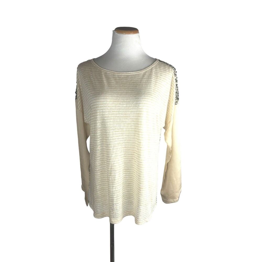 Sundance Silk Linen And‎ Sequins Top Medium Long Sleeve Lightweight M Stripes